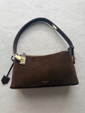 VERAFIED Gold Espresso Suede Hobo Bag w/ Dust Bag | EUC